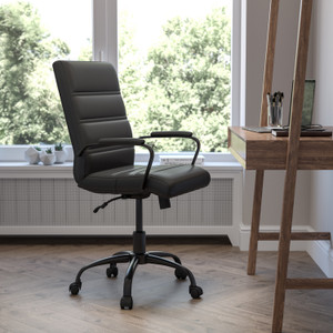Mid-Back Black LeatherSoft Executive Swivel Office Chair with Black Frame and Arms Mid-Back Black LeatherSoft Executive Swivel Office Chair with Black Frame and Arms