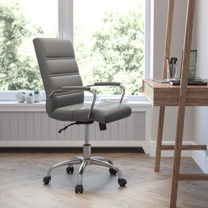 Mid-Back Gray LeatherSoft Executive Swivel Office Chair with Chrome Frame and Arms Mid-Back Gray LeatherSoft Executive Swivel Office Chair with Chrome Frame and Arms