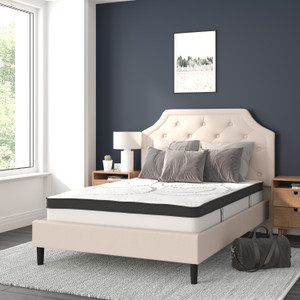 Brighton Full Size Tufted Upholstered Platform Bed in Beige Fabric with 10 Inch CertiPUR-US Certified Pocket Spring Mattress Brighton Full Size Tufted Upholstered Platform Bed in Beige Fabric with 10 Inch CertiPUR-US Certified Pocket Spring Mattress