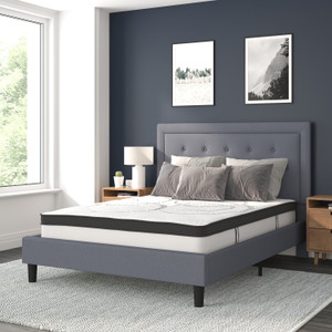 Roxbury Queen Size Tufted Upholstered Platform Bed in Light Gray Fabric with 10 Inch CertiPUR-US Certified Pocket Spring Mattress Roxbury Queen Size Tufted Upholstered Platform Bed in Light Gray Fabric with 10 Inch CertiPUR-US Certified Pocket Spring Mattress