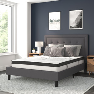 Roxbury Queen Size Tufted Upholstered Platform Bed in Dark Gray Fabric with 10 Inch CertiPUR-US Certified Pocket Spring Mattress Roxbury Queen Size Tufted Upholstered Platform Bed in Dark Gray Fabric with 10 Inch CertiPUR-US Certified Pocket Spring Mattress