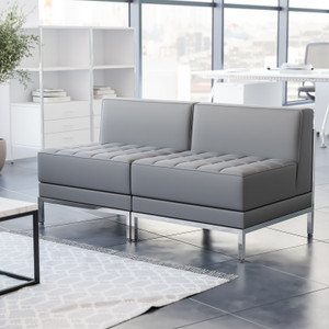 HERCULES Imagination Series 2 Piece Gray LeatherSoft Waiting Room Lounge Set - Reception Bench HERCULES Imagination Series 2 Piece Gray LeatherSoft Waiting Room Lounge Set - Reception Bench