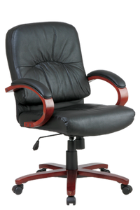 Leather Mid Back Executive Chair with Cherry Finish Wood Leather Mid Back Executive Chair with Cherry Finish Wood