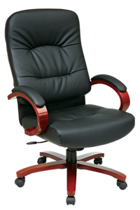 Leather High Back Executive Chair with Cherry Finish Wood Leather High Back Executive Chair with Cherry Finish Wood