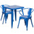 Commercial Grade 23.75" Square Blue Metal Indoor-Outdoor Table Set with 2 Arm Chairs Commercial Grade 23.75" Square Blue Metal Indoor-Outdoor Table Set with 2 Arm Chairs