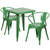 Commercial Grade 23.75" Square Green Metal Indoor-Outdoor Table Set with 2 Arm Chairs Commercial Grade 23.75" Square Green Metal Indoor-Outdoor Table Set with 2 Arm Chairs