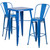 Commercial Grade 23.75" Square Blue Metal Indoor-Outdoor Bar Table Set with 2 Stools with Backs Commercial Grade 23.75" Square Blue Metal Indoor-Outdoor Bar Table Set with 2 Stools with Backs