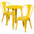 Commercial Grade 24" Round Yellow Metal Indoor-Outdoor Table Set with 2 Cafe Chairs Commercial Grade 24" Round Yellow Metal Indoor-Outdoor Table Set with 2 Cafe Chairs