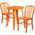 Commercial Grade 24" Round Orange Metal Indoor-Outdoor Table Set with 2 Vertical Slat Back Chairs Commercial Grade 24" Round Orange Metal Indoor-Outdoor Table Set with 2 Vertical Slat Back Chairs