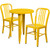 Commercial Grade 24" Round Yellow Metal Indoor-Outdoor Table Set with 2 Vertical Slat Back Chairs Commercial Grade 24" Round Yellow Metal Indoor-Outdoor Table Set with 2 Vertical Slat Back Chairs