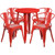Commercial Grade 24" Round Red Metal Indoor-Outdoor Table Set with 4 Arm Chairs Commercial Grade 24" Round Red Metal Indoor-Outdoor Table Set with 4 Arm Chairs