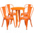 Commercial Grade 24" Round Orange Metal Indoor-Outdoor Table Set with 4 Cafe Chairs Commercial Grade 24" Round Orange Metal Indoor-Outdoor Table Set with 4 Cafe Chairs