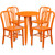 Commercial Grade 24" Round Orange Metal Indoor-Outdoor Table Set with 4 Vertical Slat Back Chairs Commercial Grade 24" Round Orange Metal Indoor-Outdoor Table Set with 4 Vertical Slat Back Chairs