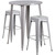 30'' Round Silver Metal Indoor-Outdoor Bar Table Set with 2 Square Seat Backless Stools 30'' Round Silver Metal Indoor-Outdoor Bar Table Set with 2 Square Seat Backless Stools