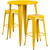 Commercial Grade 30" Round Yellow Metal Indoor-Outdoor Bar Table Set with 2 Square Seat Backless Stools Commercial Grade 30" Round Yellow Metal Indoor-Outdoor Bar Table Set with 2 Square Seat Backless Stools