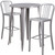 30'' Round Silver Metal Indoor-Outdoor Bar Table Set with 2 Vertical Slat Back Stools 30'' Round Silver Metal Indoor-Outdoor Bar Table Set with 2 Vertical Slat Back Stools