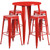 Commercial Grade 30" Round Red Metal Indoor-Outdoor Bar Table Set with 4 Square Seat Backless Stools Commercial Grade 30" Round Red Metal Indoor-Outdoor Bar Table Set with 4 Square Seat Backless Stools