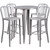 30'' Round Silver Metal Indoor-Outdoor Bar Table Set with 4 Vertical Slat Back Stools 30'' Round Silver Metal Indoor-Outdoor Bar Table Set with 4 Vertical Slat Back Stools