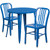 Commercial Grade 30" Round Blue Metal Indoor-Outdoor Table Set with 2 Vertical Slat Back Chairs Commercial Grade 30" Round Blue Metal Indoor-Outdoor Table Set with 2 Vertical Slat Back Chairs