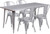 31.5'' x 63'' Rectangular Silver Metal Indoor-Outdoor Table Set with 4 Stack Chairs 31.5'' x 63'' Rectangular Silver Metal Indoor-Outdoor Table Set with 4 Stack Chairs