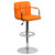 Contemporary Orange Quilted Vinyl Adjustable Height Barstool with Arms and Chrome Base Contemporary Orange Quilted Vinyl Adjustable Height Barstool with Arms and Chrome Base