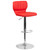 Contemporary Red Vinyl Adjustable Height Barstool with Vertical Stitch Back and Chrome Base Contemporary Red Vinyl Adjustable Height Barstool with Vertical Stitch Back and Chrome Base
