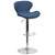 Contemporary Blue Fabric Adjustable Height Barstool with Curved Back and Chrome Base Contemporary Blue Fabric Adjustable Height Barstool with Curved Back and Chrome Base