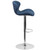 Contemporary Blue Fabric Adjustable Height Barstool with Curved Back and Chrome Base Contemporary Blue Fabric Adjustable Height Barstool with Curved Back and Chrome Base