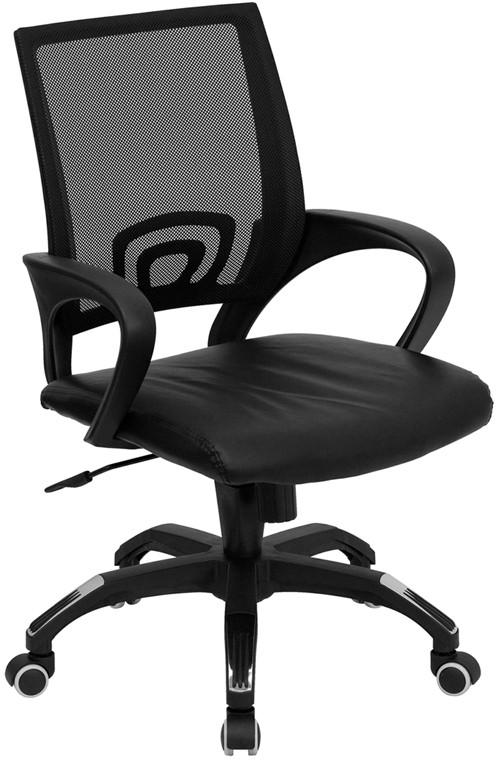 Mid-Back Black Mesh Computer Chair with Leather Seat