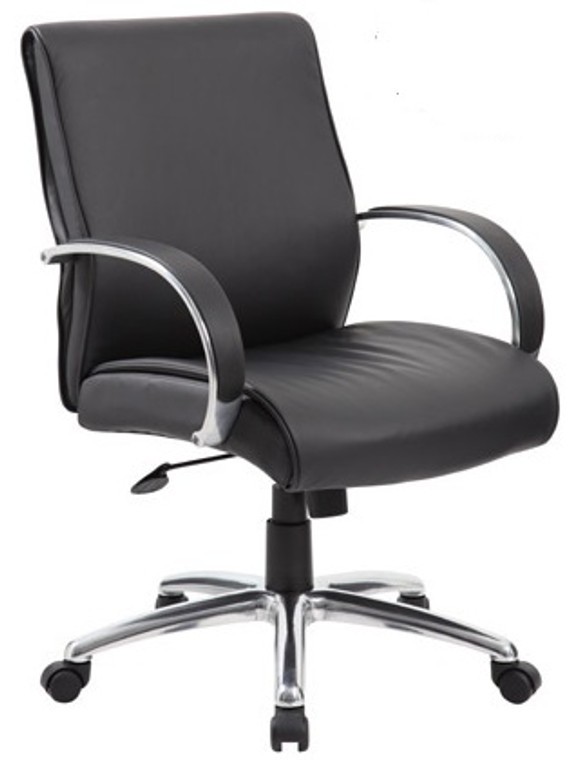 Black Contemporary Mid-Back Executive Chair with Polished Aluminum Arms