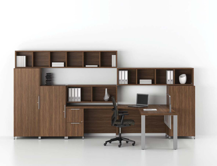 Quad L-Shape Executive Desk Shell with Storage and Hutches