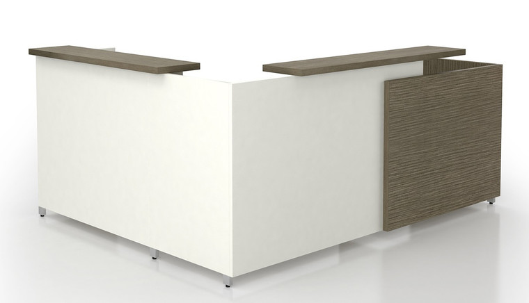Quad 96" L-Shape Reception Desk Shell with Transaction Shelf
