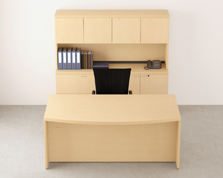 Concept 70, Bow-Front Executive Desk with Lateral File Credenza and Hutch