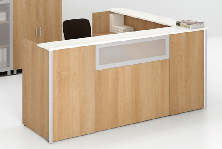 Concept 3, 72" L-Shape Reception Desk Shell with Transaction Shelf and Translucent Front