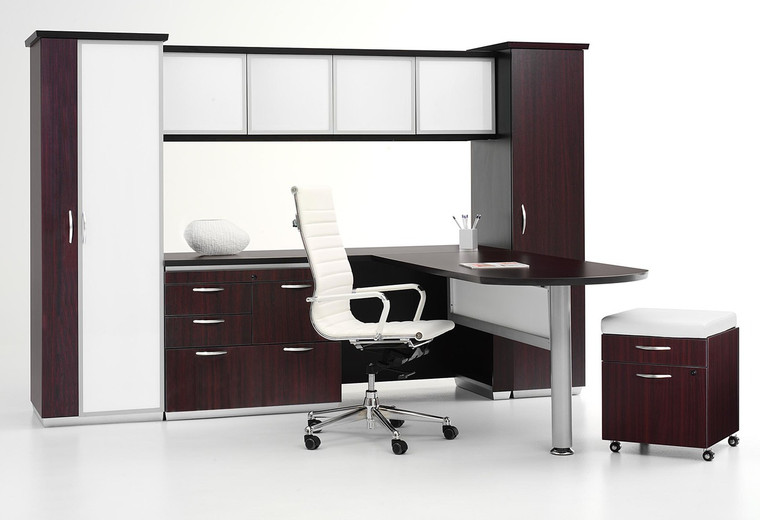 Pimlico Mocha Peninsula Desk with Modesty Panel, Storage and Mobile Pedestal