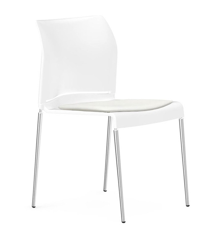 Pommerac White Four Leg Stacking Chair with Seat Cushion