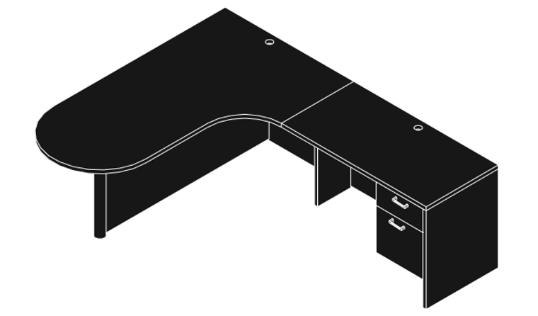 Amber Bullet Front Executive L-Shape Computer Corner Desk with Suspended Pedestal