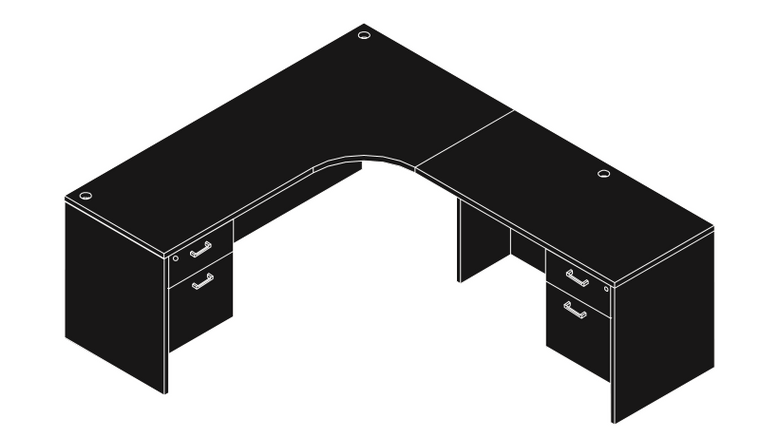 Amber L-Shape Executive Computer Corner Credenza with Suspended Pedestals