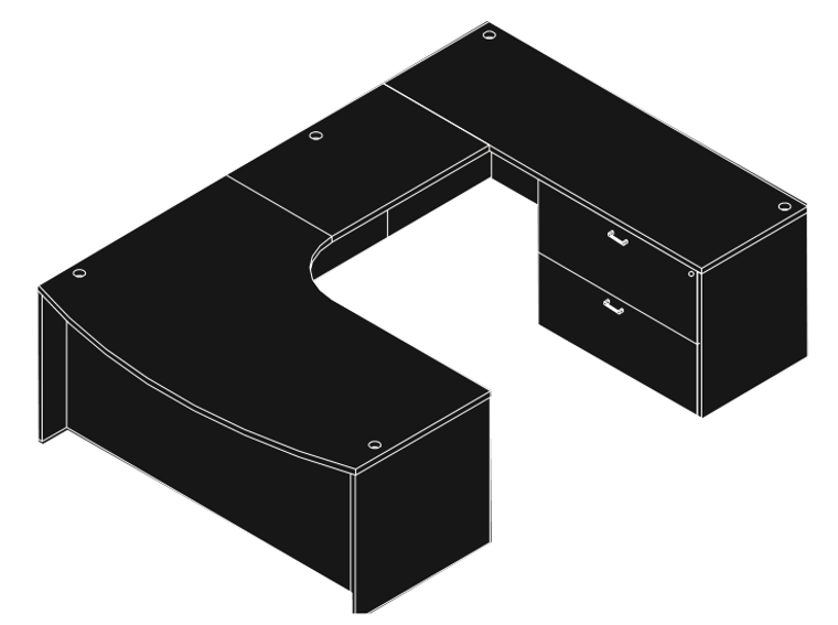 Amber Bow Front U-Shape Executive Computer Corner Desk with Lateral File