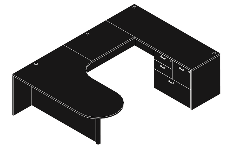 Amber Bullet Front U-Shape Executive Computer Corner Desk with Combo Storage