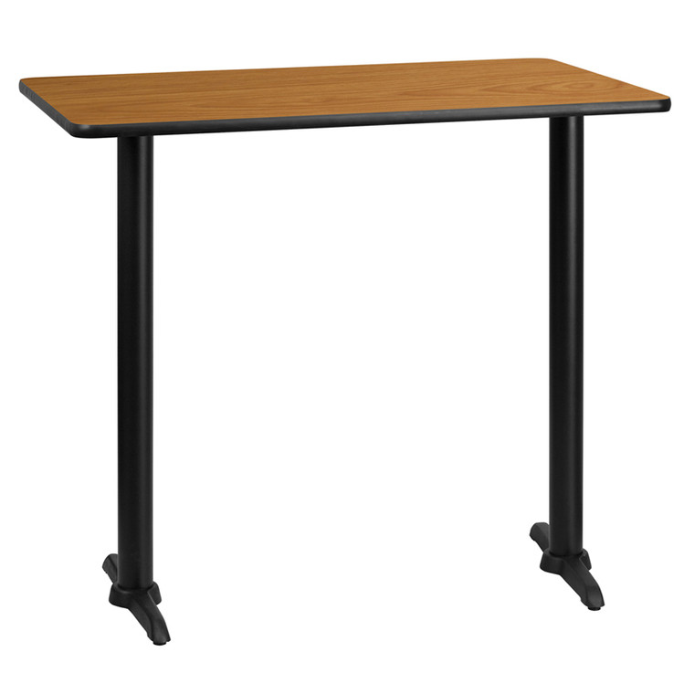 30'' x 45'' Rectangular Natural Laminate Table Top with 5'' x 22'' Bar Height Table Bases