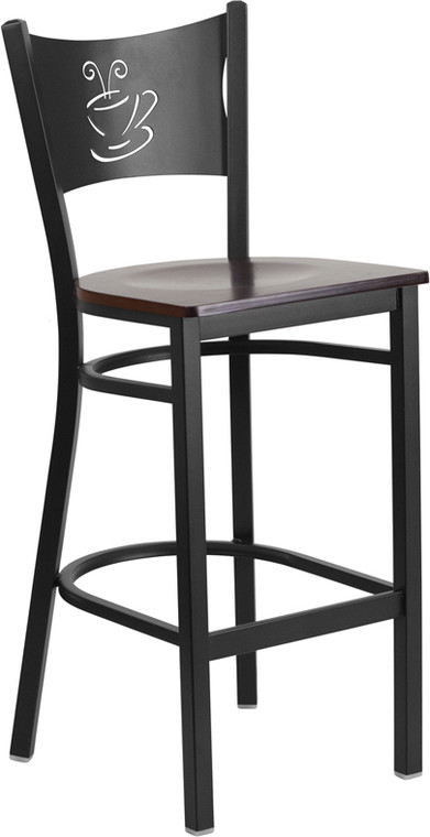 HERCULES Series Black Coffee Back Metal Restaurant Barstool - Walnut Wood Seat HERCULES Series Black Coffee Back Metal Restaurant Barstool - Walnut Wood Seat