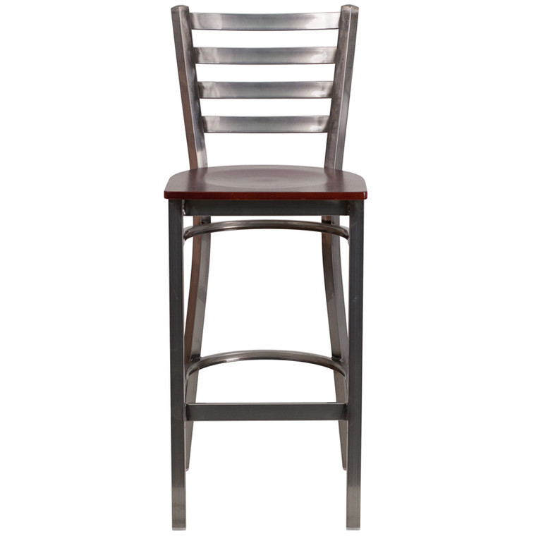 HERCULES Series Clear Coated Ladder Back Metal Restaurant Barstool - Mahogany Wood Seat HERCULES Series Clear Coated Ladder Back Metal Restaurant Barstool - Mahogany Wood Seat