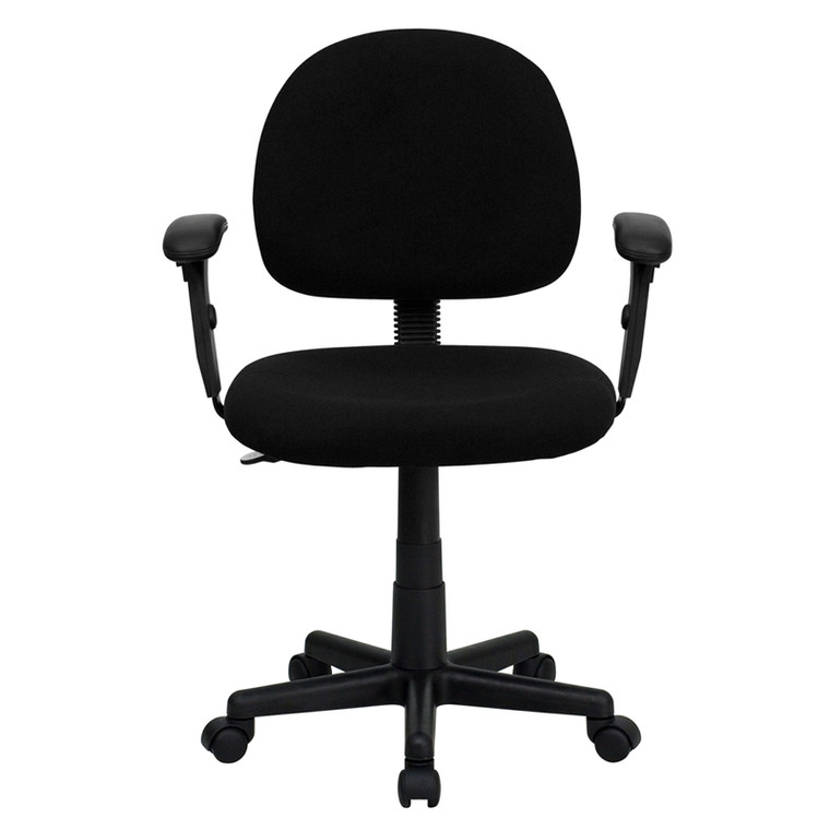 Mid-Back Black Fabric Swivel Task Office Chair with Adjustable Arms