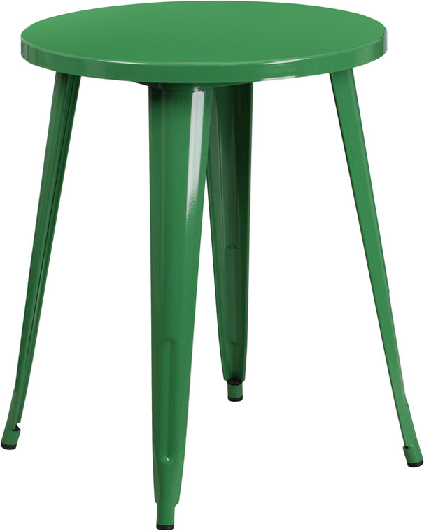 Commercial Grade 24" Round Green Metal Indoor-Outdoor Table