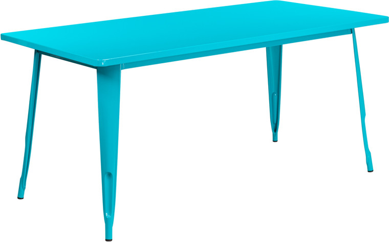 Commercial Grade 31.5" x 63" Rectangular Crystal Teal-Blue Metal Indoor-Outdoor Table
