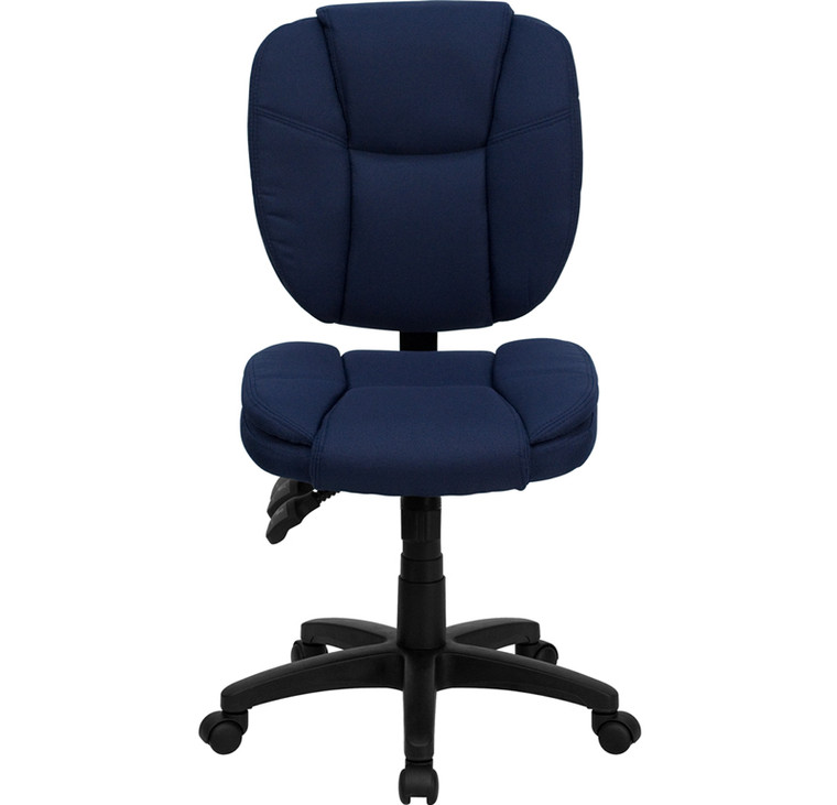 Mid-Back Navy Blue Fabric Multifunction Swivel Ergonomic Task Office Chair with Pillow Top Cushioning