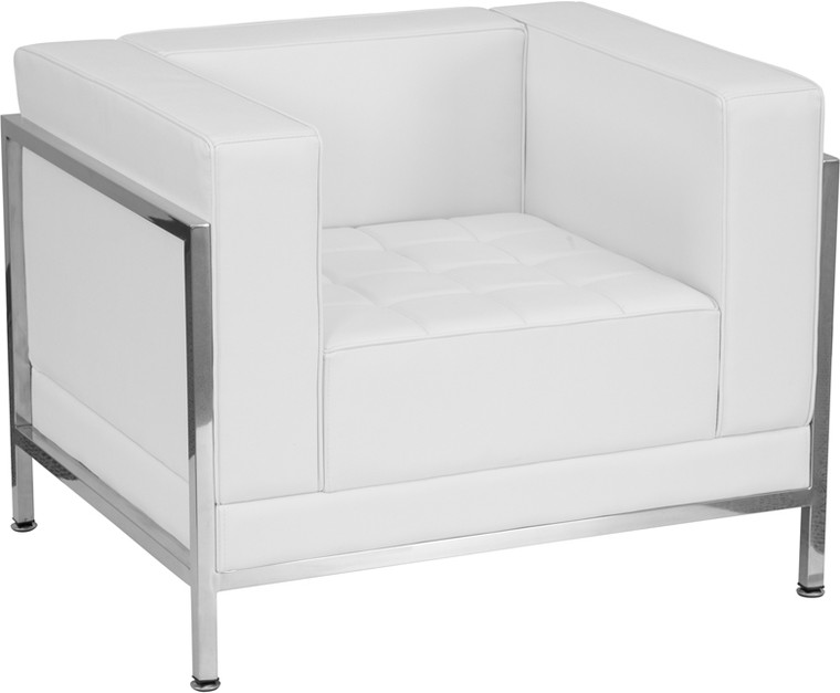 Contemporary  White Leather Chair with Encasing Frame