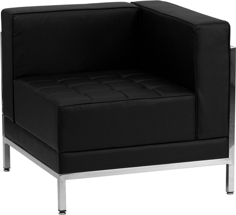 Contemporary Black Leather Right Corner Chair with Encasing Frame