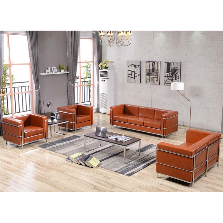HERCULES Regal Series Contemporary Cognac LeatherSoft Loveseat with Encasing Frame